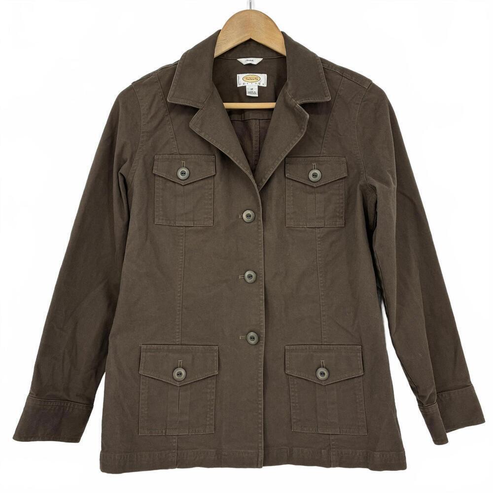 Talbots Women's Brown Button Front Jacket Petite Size 10 Stretch Cotton